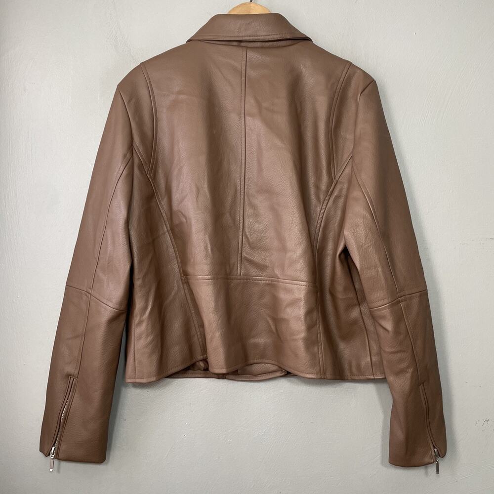 Bagatelle Collection Jacket Size XL Brown Faux Vegan Leather Moto Biker Chic NEW - Picture 6 of 14